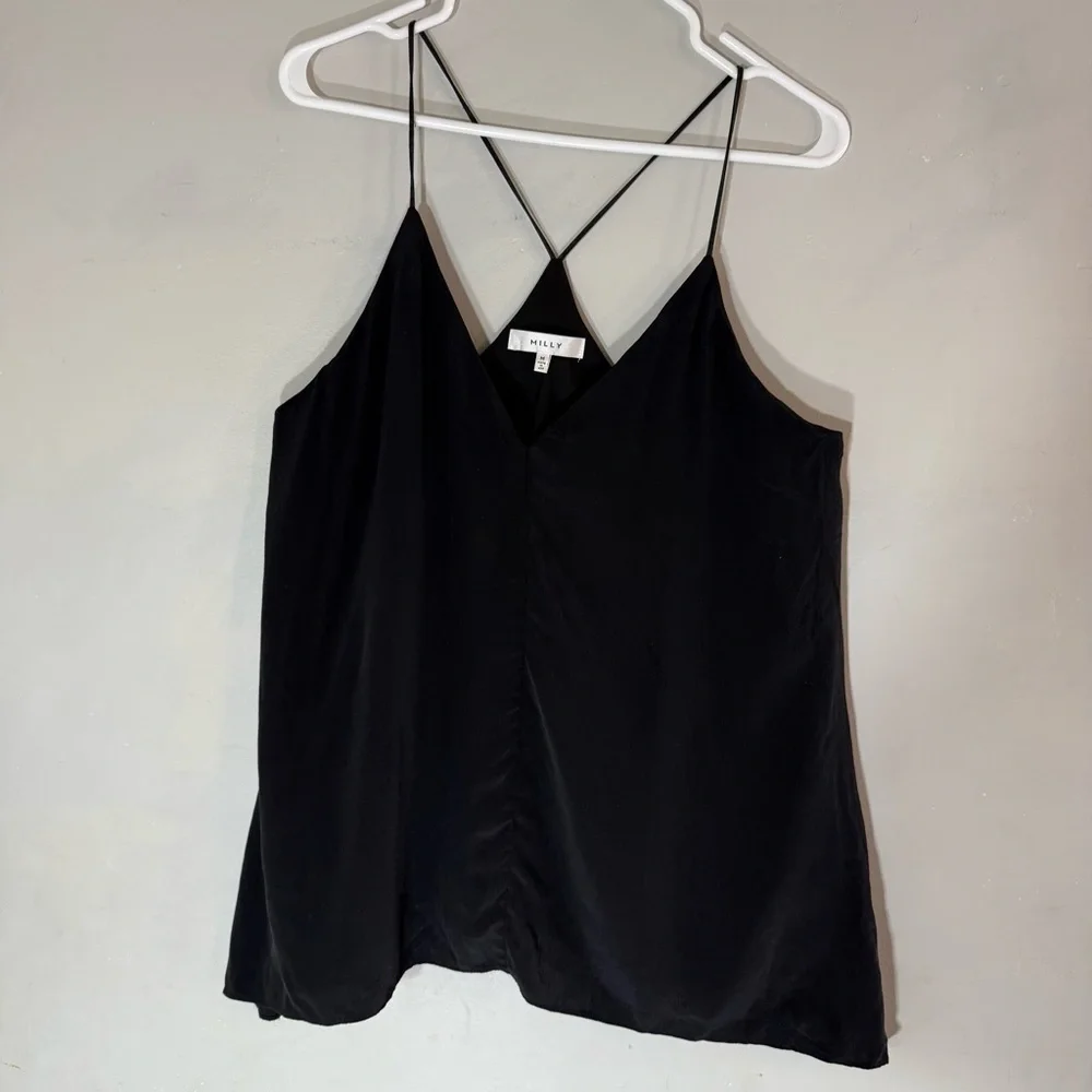 Milly 100% Silk Black Strap Tank Top
